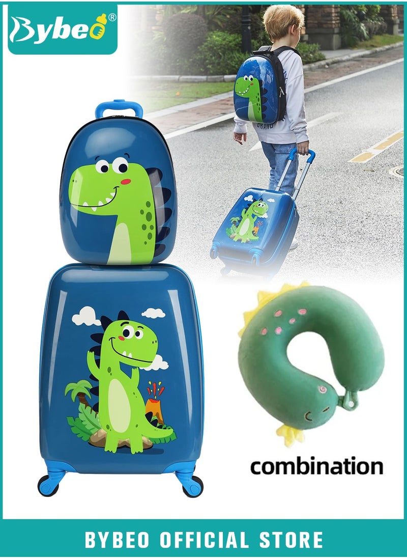 Bybeo - 3Pcs Kids Luggage Set, 18 Inch Children Travel Suitcase, Cartoon Rolling Luggages, Child Trolley Bag with 14-Inch Backpack, U-Shaped Pillow, Wheels and Telescopic Handle for Kid Toddlers Boys and Girl - Image 1
