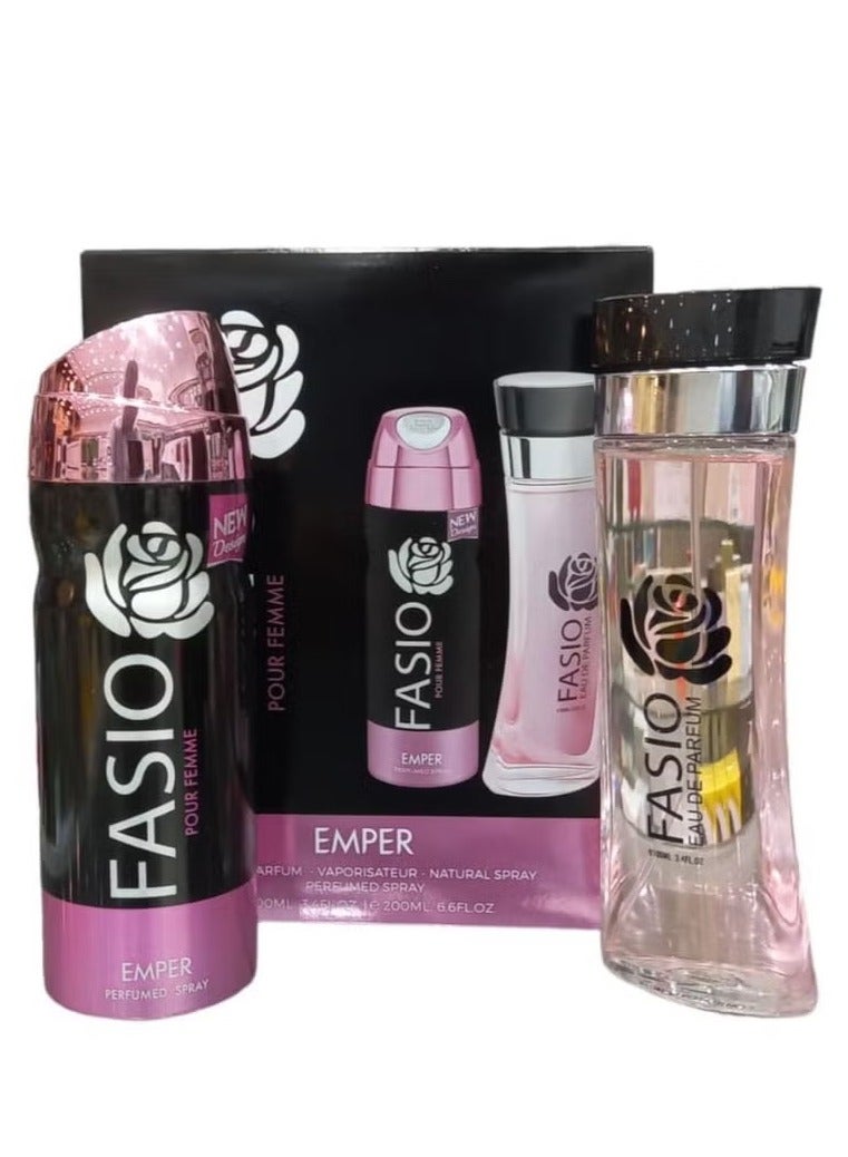 Fasio Gift Set Perfume 100ml for Woman and Deo 200ml