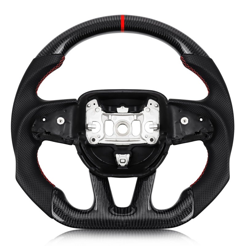VOONKE Real Carbon Fiber Steering Wheel For DodgeJeep Grand CherokeeSXTGTRTSRTHELLCAT Dshaped Nappa Perforated Leather Flatbottom Steering Wheel