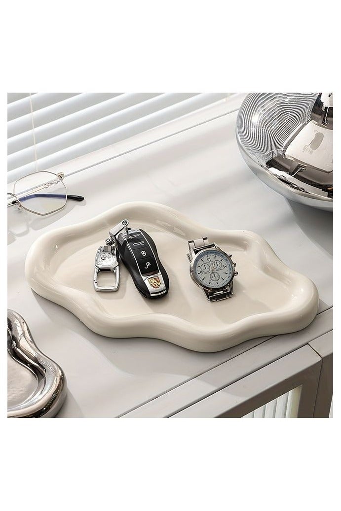 صحن المجوهرات السيراميك صحن الحلي، زخرفي Cloud Vanity Key Tray for Women, Ring Holder Dish, Cute Jewelry Plate Bowl Decor Aestical, White (باللغة الإنجليزية) - Image 2
