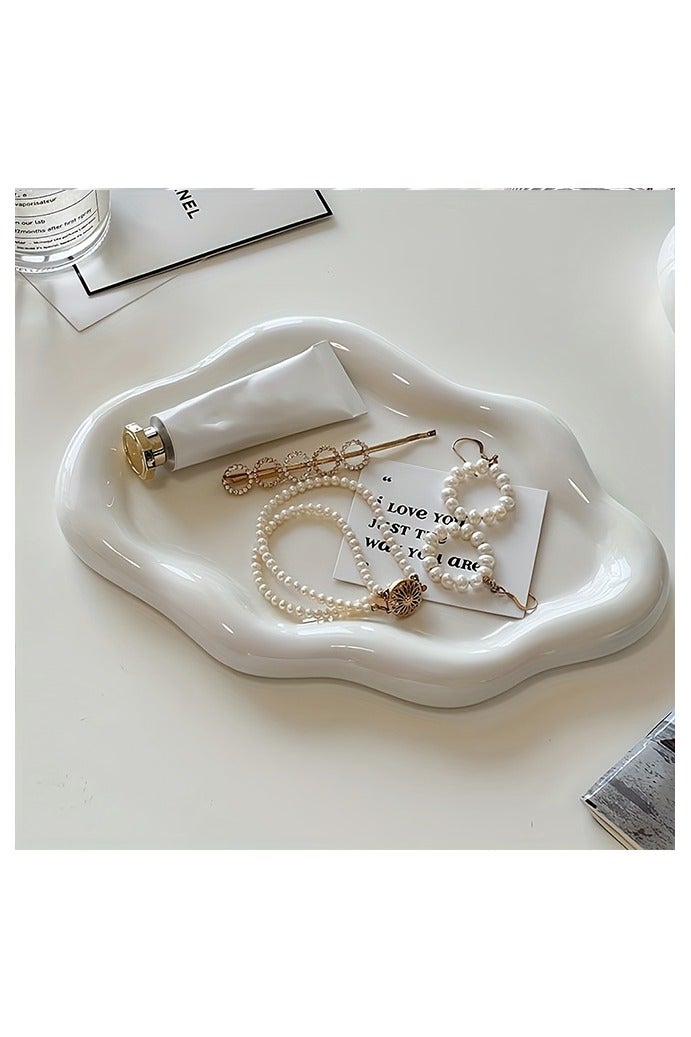 صحن المجوهرات السيراميك صحن الحلي، زخرفي Cloud Vanity Key Tray for Women, Ring Holder Dish, Cute Jewelry Plate Bowl Decor Aestical, White (باللغة الإنجليزية) - Image 1