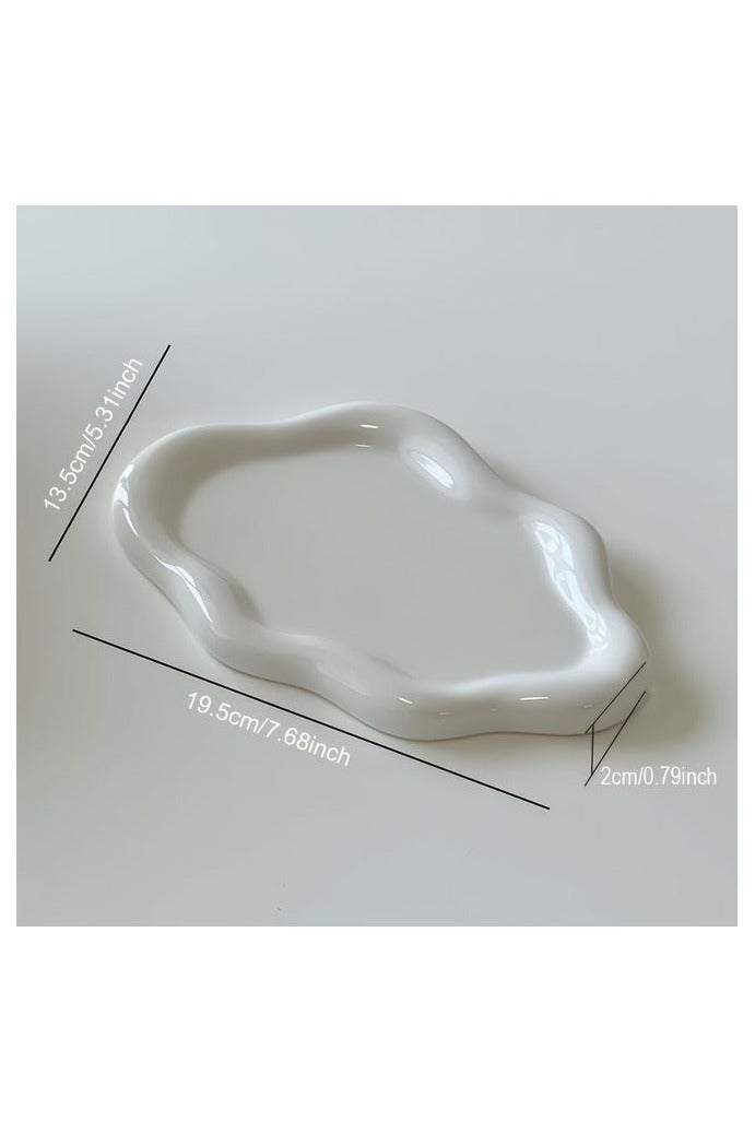 صحن المجوهرات السيراميك صحن الحلي، زخرفي Cloud Vanity Key Tray for Women, Ring Holder Dish, Cute Jewelry Plate Bowl Decor Aestical, White (باللغة الإنجليزية) - Image 3