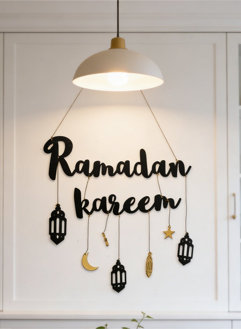 Ramadan Decorations for Home, Wooden Hanging Ramadan Kareem Pendant, Moon & Star Lantern Ornament for Eid Ramadan Party Supplies - Image 5
