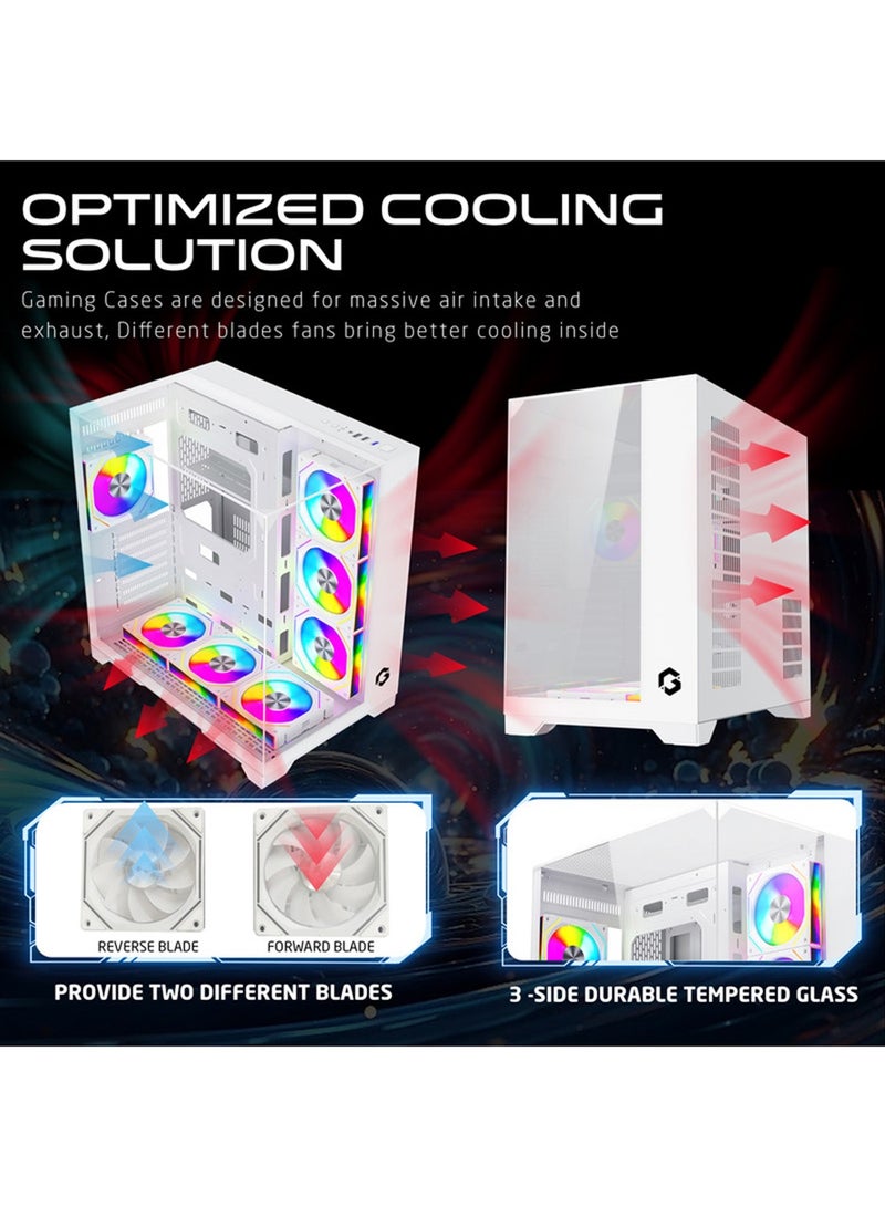 جايم أون Valkyrie I Series Mid Tower Gaming Case, 4 Pre‑Installed ARGB Fans, Tempered Glass Side Panel, ATX / M‑ATX / Mini‑ITX Support High Airflow Gaming PC Case – GO‑VALKYRIEI‑A white - Image 5
