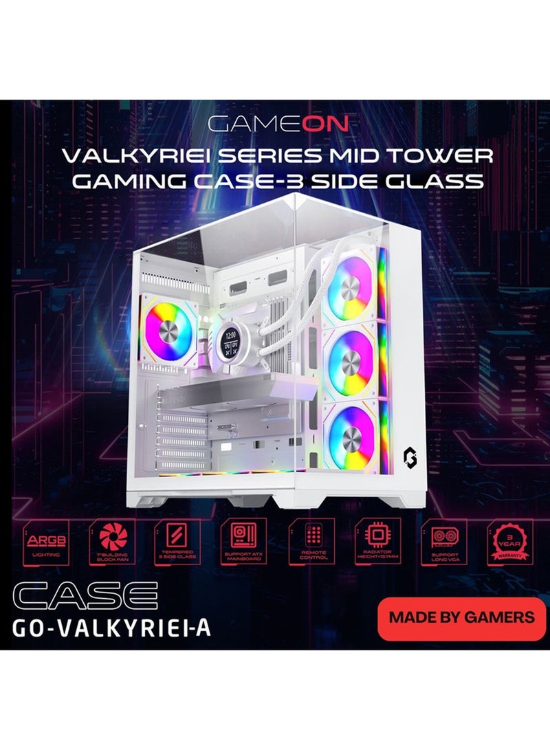 جايم أون Valkyrie I Series Mid Tower Gaming Case, 4 Pre‑Installed ARGB Fans, Tempered Glass Side Panel, ATX / M‑ATX / Mini‑ITX Support High Airflow Gaming PC Case – GO‑VALKYRIEI‑A white - Image 4