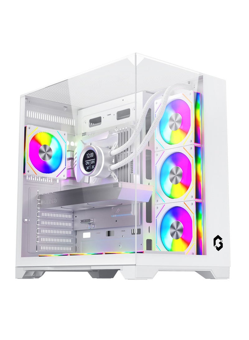 جايم أون Valkyrie I Series Mid Tower Gaming Case, 4 Pre‑Installed ARGB Fans, Tempered Glass Side Panel, ATX / M‑ATX / Mini‑ITX Support High Airflow Gaming PC Case – GO‑VALKYRIEI‑A white - Image 1