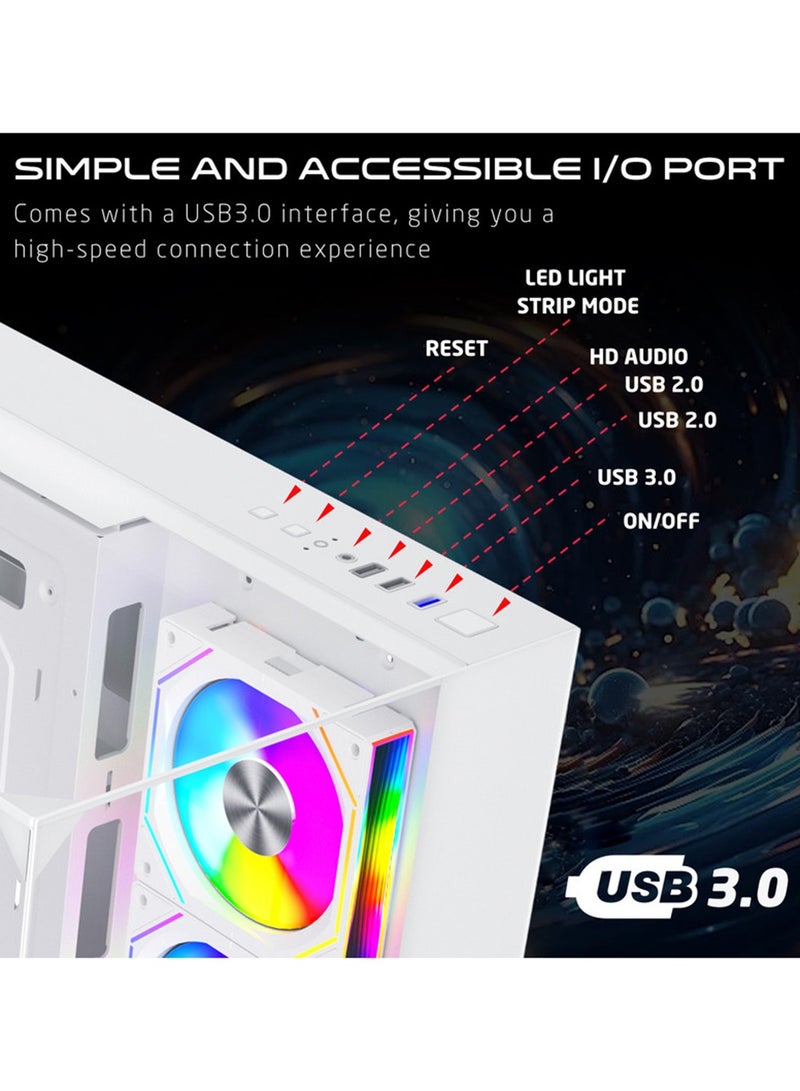 جايم أون Valkyrie I Series Mid Tower Gaming Case, 4 Pre‑Installed ARGB Fans, Tempered Glass Side Panel, ATX / M‑ATX / Mini‑ITX Support High Airflow Gaming PC Case – GO‑VALKYRIEI‑A white - Image 2