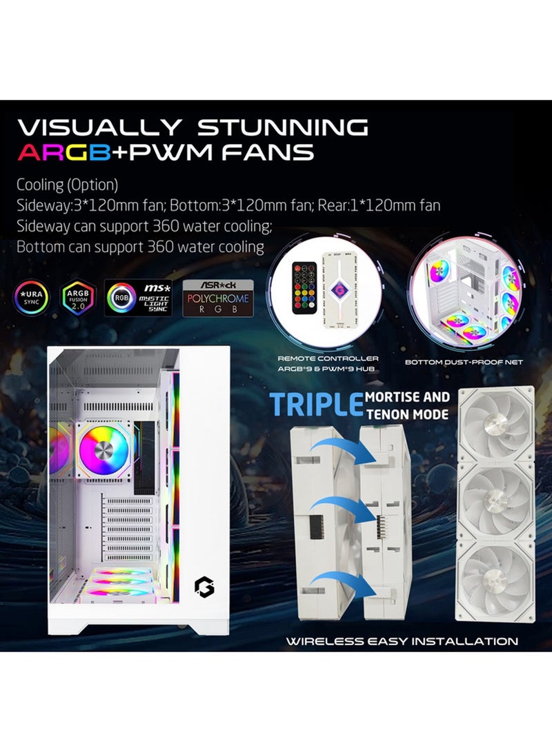 جايم أون Valkyrie I Series Mid Tower Gaming Case, 4 Pre‑Installed ARGB Fans, Tempered Glass Side Panel, ATX / M‑ATX / Mini‑ITX Support High Airflow Gaming PC Case – GO‑VALKYRIEI‑A white - Image 3