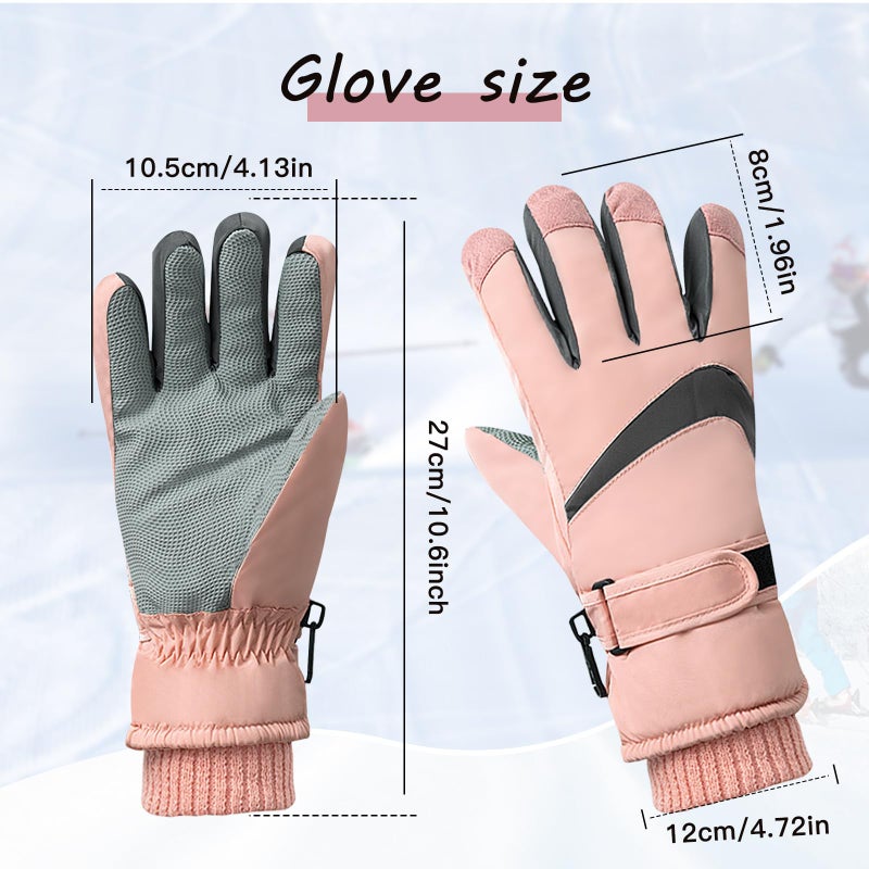 Feelorna Women Ski Gloves, Windproof Thermal Touchscreen Gloves Waterproof Surface and Fleece Lined Winter Warm Glove for Skiing Cycling Riding Outdoor Sports (Pink) - Image 2
