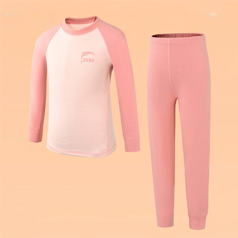 Teenagers Warm Suit Big Children Yang Velvet Double-Sided Sanding Autumn Clothes Autumn Trousers Home Base Shirt Monochrome Printing - Image 1