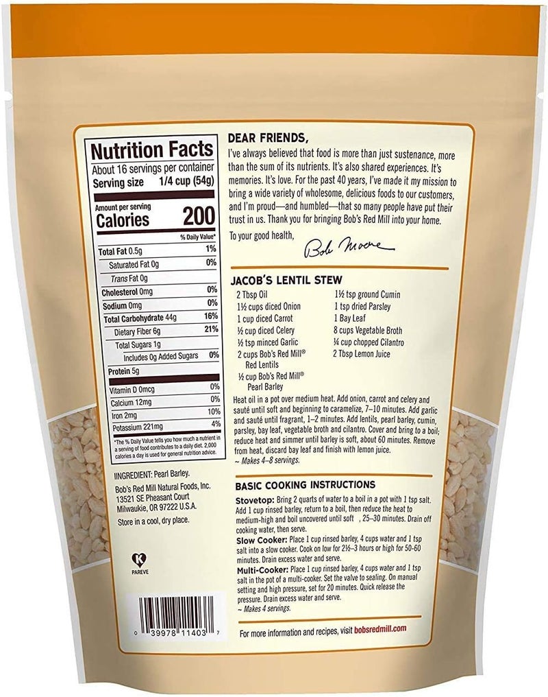 Bob's Red Mill Premium Quality Pearl Barley - 30 oz (850g) - Delicious Source of Fiber - Image 2
