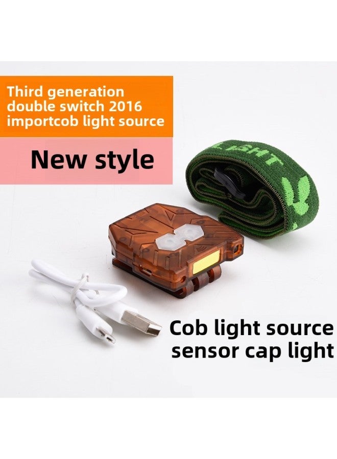 Generic Ink Outdoor Fishing Induction Headlight Led Fishing Lamp Charging Clip Cap Lamp Head Lamp-Color:Transparent Brown  - Image 1