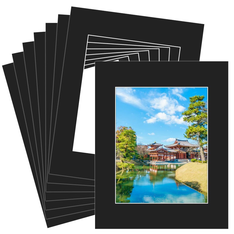 VOKOY 16 Pack 11x14 Black Picture Mats for 8x10 Pictures, Frame Mattes Display Photo Paper Frame Mat with White Core Bevel Cut for Photos Paintings Prints Posters Artworks - Image 1