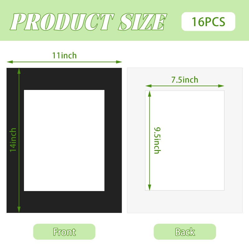 VOKOY 16 Pack 11x14 Black Picture Mats for 8x10 Pictures, Frame Mattes Display Photo Paper Frame Mat with White Core Bevel Cut for Photos Paintings Prints Posters Artworks - Image 2