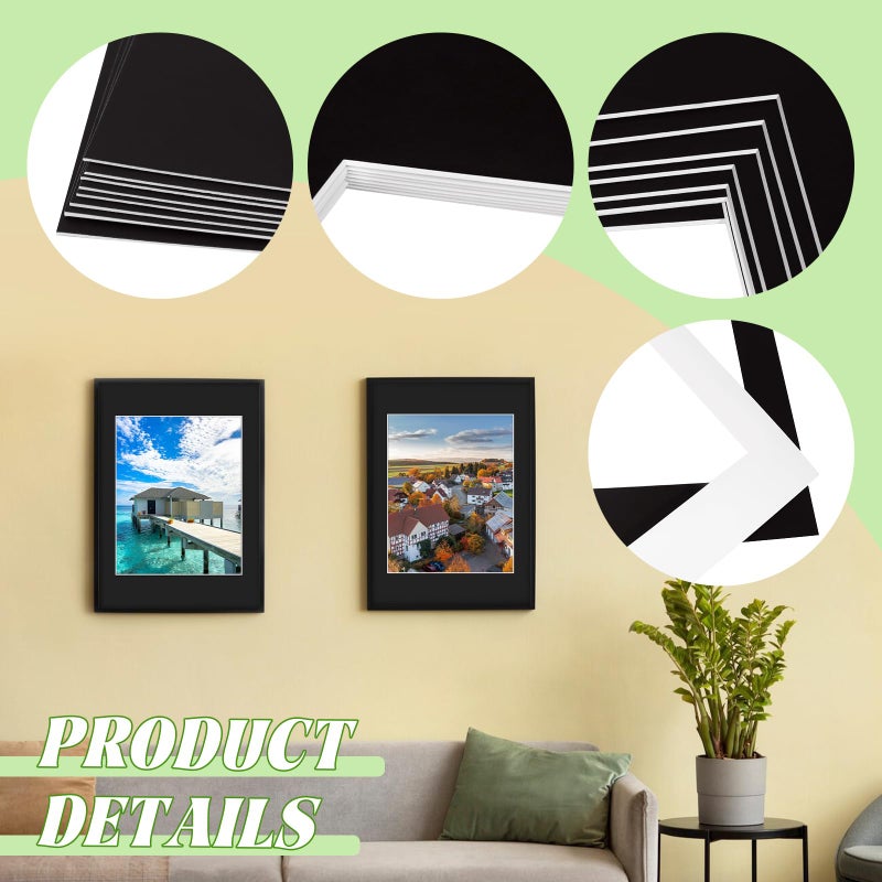 VOKOY 16 Pack 11x14 Black Picture Mats for 8x10 Pictures, Frame Mattes Display Photo Paper Frame Mat with White Core Bevel Cut for Photos Paintings Prints Posters Artworks - Image 3