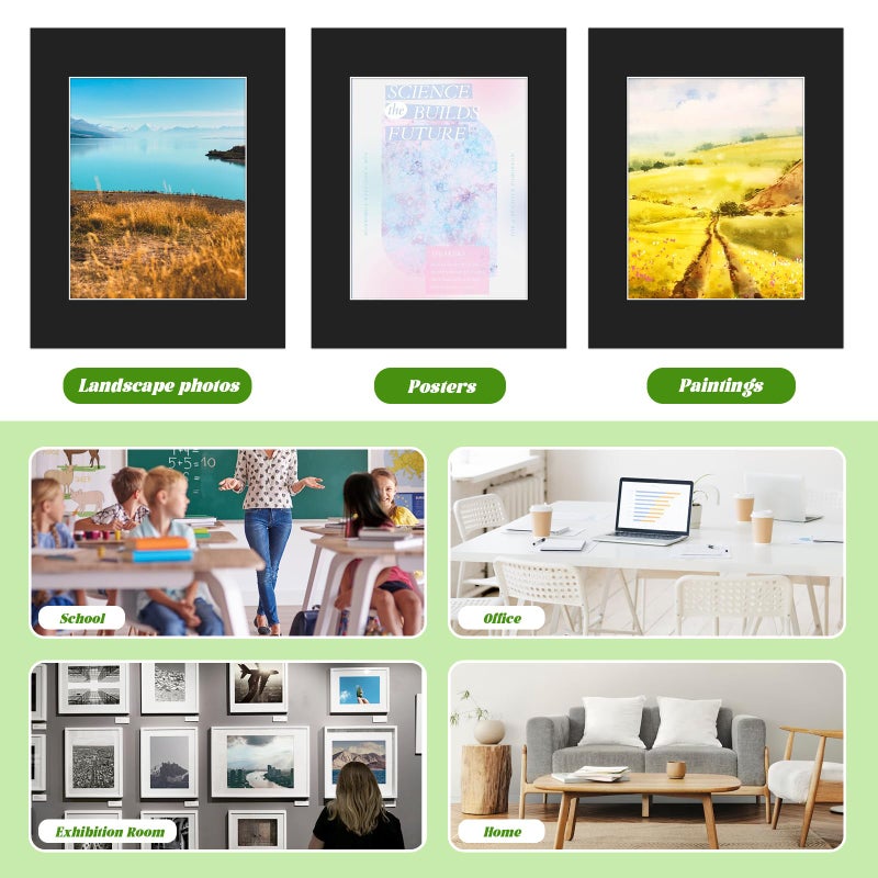 VOKOY 16 Pack 11x14 Black Picture Mats for 8x10 Pictures, Frame Mattes Display Photo Paper Frame Mat with White Core Bevel Cut for Photos Paintings Prints Posters Artworks - Image 5
