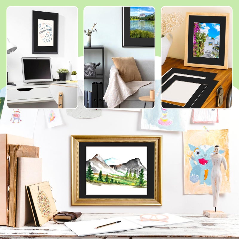 VOKOY 16 Pack 11x14 Black Picture Mats for 8x10 Pictures, Frame Mattes Display Photo Paper Frame Mat with White Core Bevel Cut for Photos Paintings Prints Posters Artworks - Image 4