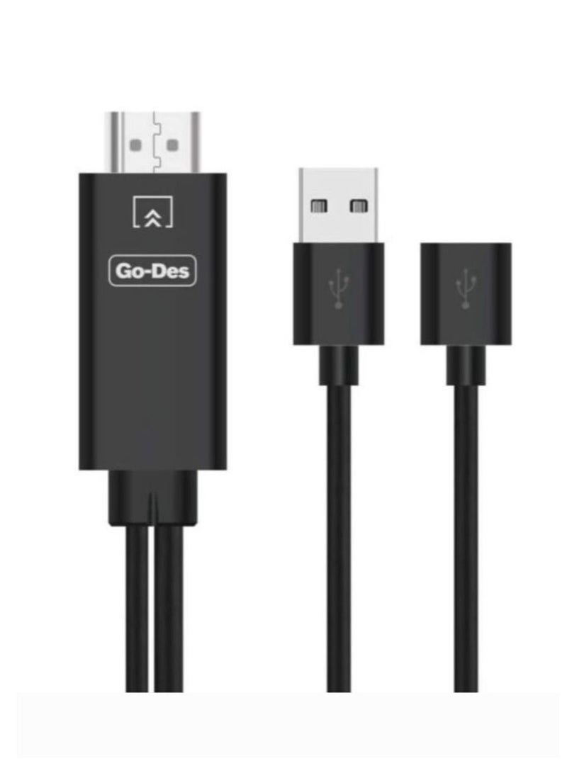 GO-DES HM809 3-In-1 HDMI To USB Female Cable Black - Image 1