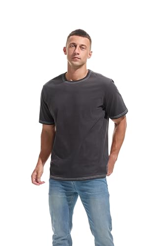 VEIISAR Men's Heavy Weight Crew Neck T-Shirt - Mens Premium Cotton Thick Tee Pre Shrunk Dark Grey XXXL - Image 3