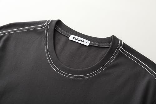 VEIISAR Men's Heavy Weight Crew Neck T-Shirt - Mens Premium Cotton Thick Tee Pre Shrunk Dark Grey XXXL - Image 5