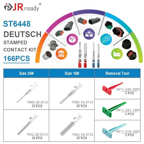 JRready ST6448 Deutsch Stamped Pin Kit 166PCS Size 16 20 Open Barrel Contacts 2214AWG wPin Removal Tool for DT DTMDRCDTV AECStrike Series - Image 3