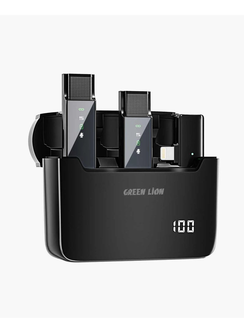GREEN LION 2 in 1 Microphone with Digital Display for Lightning Devices / 5 Hrs Working / Clear Timbre / Wireless Lavalier Microphone For iPhone - Black - Image 1
