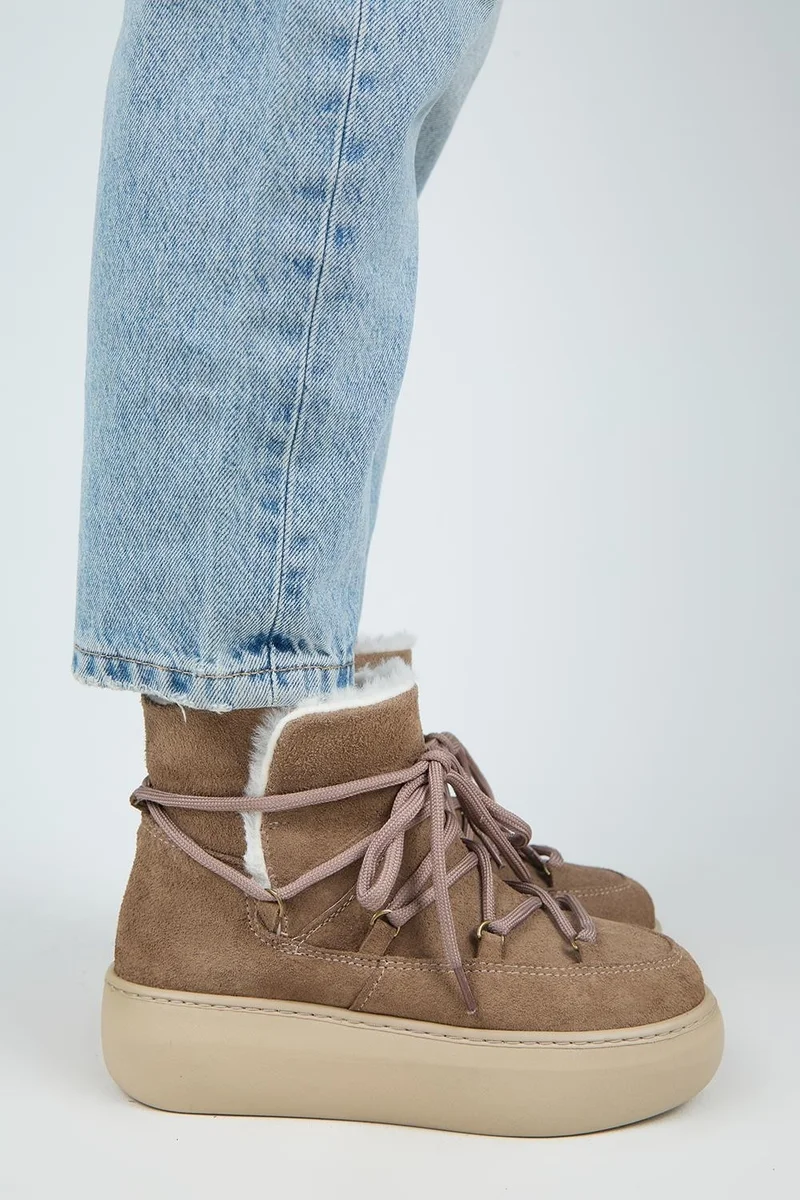 Manijero Manijero Haven Women's Genuine Leather Lace-up Fur-Lined Mink Boots
