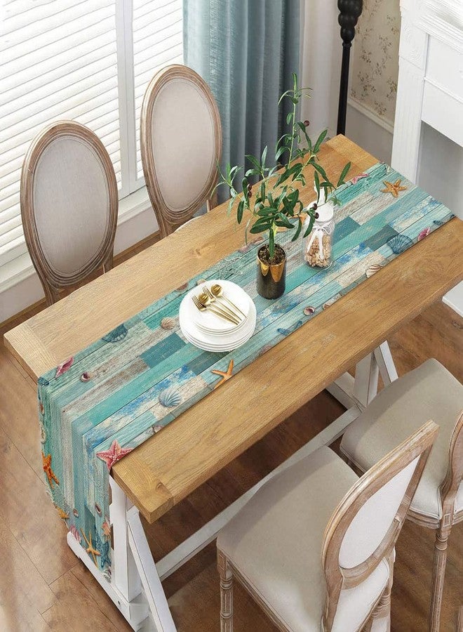 DeeCabin Beach Table Runner, Summer Ocean Beach Seashell Starfish Table Runner for Kitchen, Coastal Nautical Linen Non-Slip Dining Table Runners for Family Dinner/Wedding/Outdoor Indoor Party - Image 3