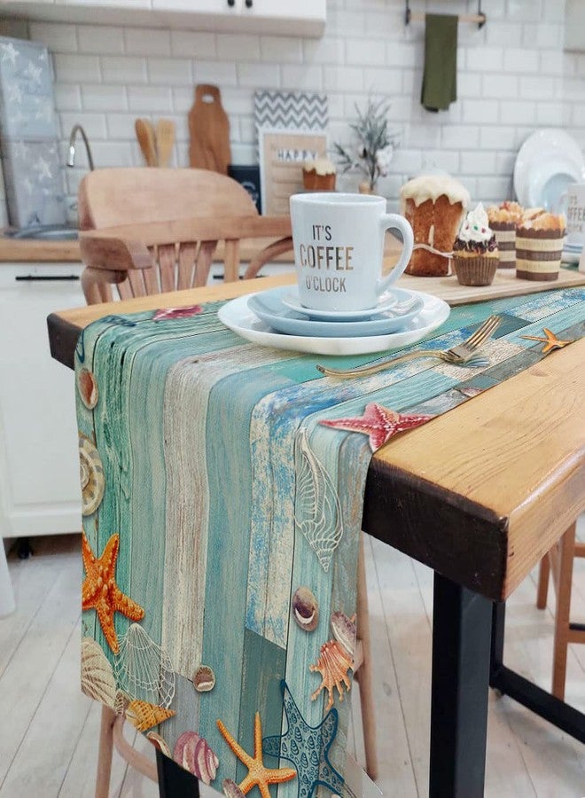 DeeCabin Beach Table Runner, Summer Ocean Beach Seashell Starfish Table Runner for Kitchen, Coastal Nautical Linen Non-Slip Dining Table Runners for Family Dinner/Wedding/Outdoor Indoor Party - Image 2