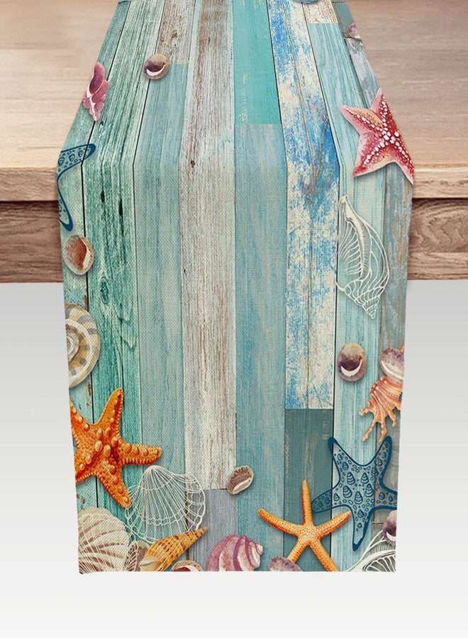 DeeCabin Beach Table Runner, Summer Ocean Beach Seashell Starfish Table Runner for Kitchen, Coastal Nautical Linen Non-Slip Dining Table Runners for Family Dinner/Wedding/Outdoor Indoor Party - Image 1