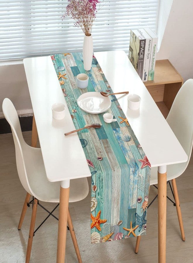 DeeCabin Beach Table Runner, Summer Ocean Beach Seashell Starfish Table Runner for Kitchen, Coastal Nautical Linen Non-Slip Dining Table Runners for Family Dinner/Wedding/Outdoor Indoor Party - Image 4