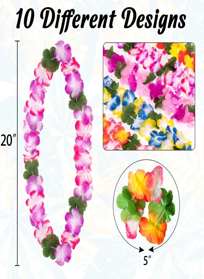 Moon Boat 60 Pieces Hawaiian Luau Leis - Tropical Tiki Hibiscus Flowers for Summer Pool Party Favors Supplies Decorations - 10 Styles - Image 4