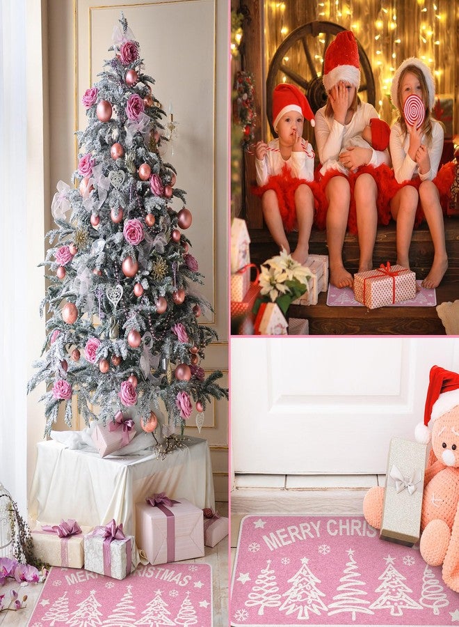 دونزي طقم سجاد وبساط دانزي الوردي مكون من قطعتين، سجاد وردي لعيد الميلاد، زينة باب الحمام، قابل للغسل، مانع للانزلاق، سجادة ترحيبية للأرضية، زينة سجاد للمطبخ والمنزل في عطلة الشتاء وعيد الميلاد. - Image 4