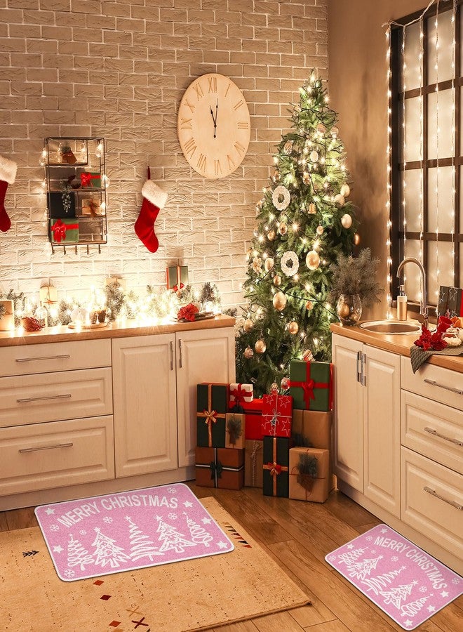 دونزي طقم سجاد وبساط دانزي الوردي مكون من قطعتين، سجاد وردي لعيد الميلاد، زينة باب الحمام، قابل للغسل، مانع للانزلاق، سجادة ترحيبية للأرضية، زينة سجاد للمطبخ والمنزل في عطلة الشتاء وعيد الميلاد. - Image 5