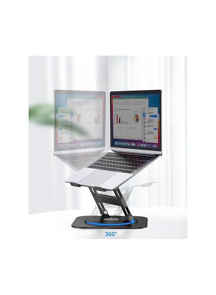 حامل لابتوب قابل للتعديل مع قاعدة دوارة 360 درجة – حامل ألومنيوم أرجونومي قابل للطي لأجهزة حتى 16 بوصة – أسود - Image 1
