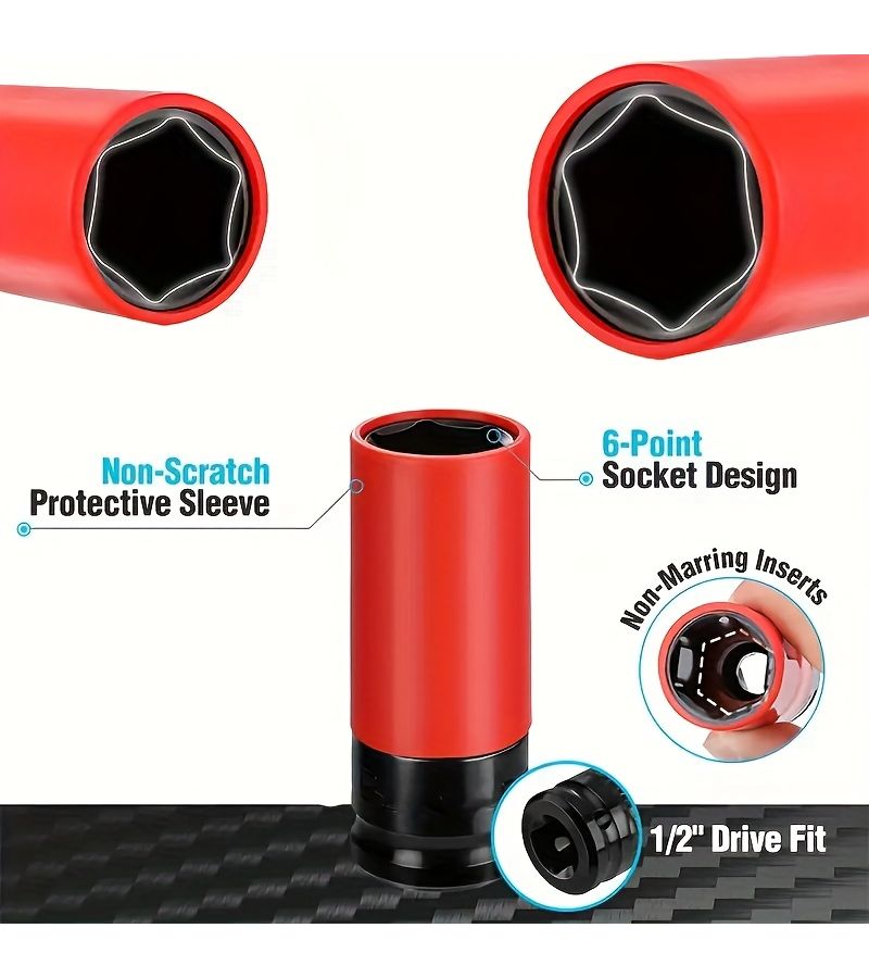 1pc Professional 1 2 Inch Drive Pneumatic Socket Steel Sleeve Impact Resistant Durable Scratch Resistant Plastic Coating 22mm Red Bright Yellow Sky Blue Green - Image 4