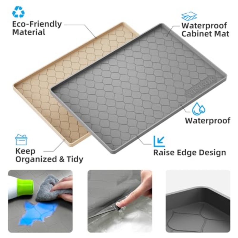 Silicone Under Sink Mat 34" x 22", kitchen Essentials and Gadgets, Shelf liner and Cabinet Protector, Home Organizers and Storage, Waterproof Bathroom Tray - Image 2