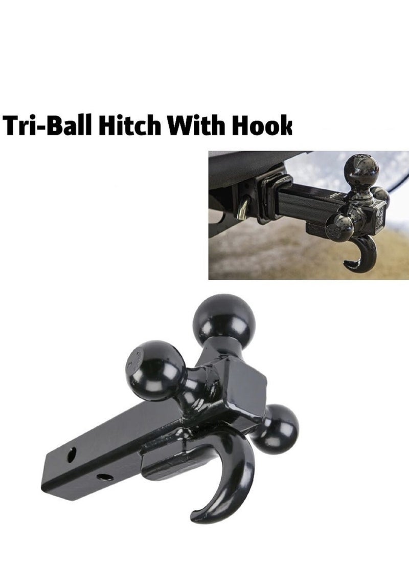 Generic - Trailer Hitch Tri Ball Mount With Hook Tactical Tow Hook Fits 2 inch Hitch Receiver Secure With Self Lock Latch - Image 1