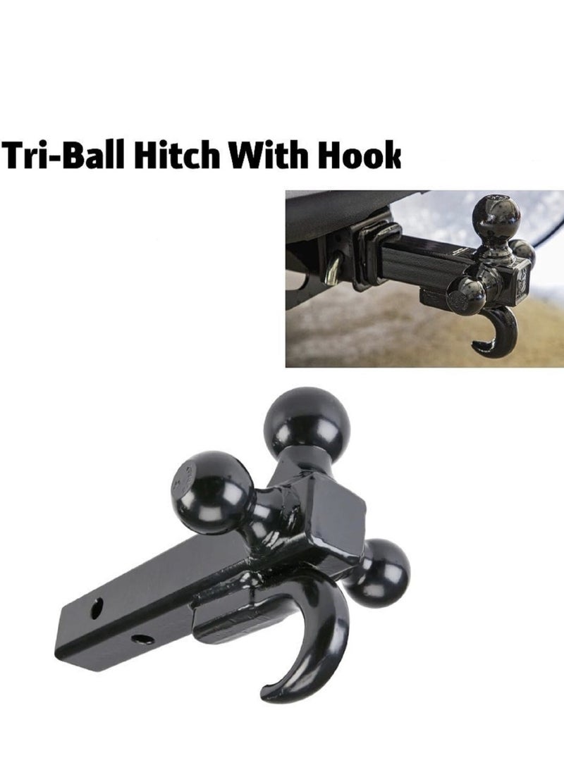 Generic - Trailer Hitch Tri Ball Mount With Hook Tactical Tow Hook Fits 2 inch Hitch Receiver Secure With Self Lock Latch - Image 1
