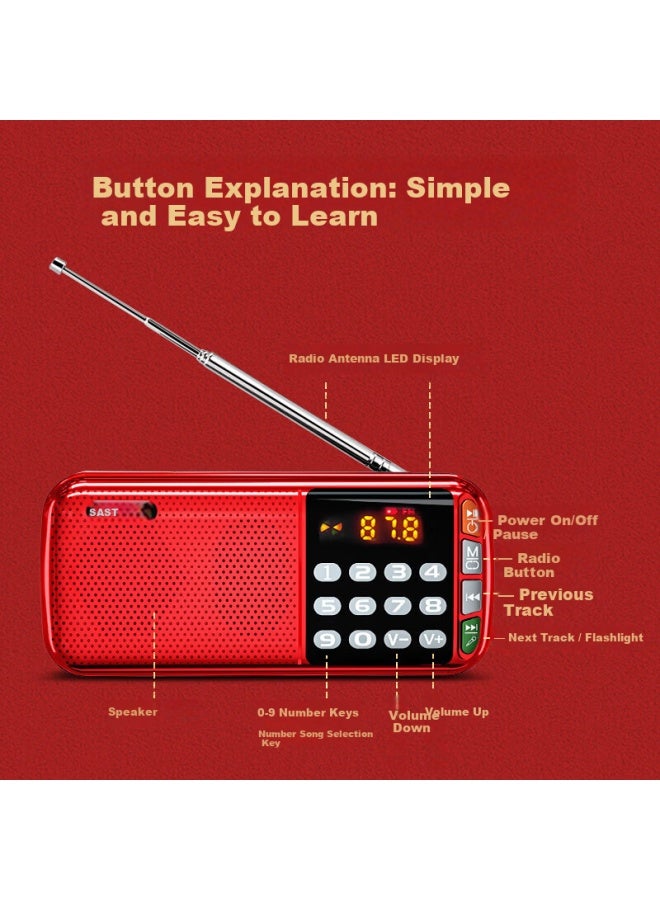 Sast N28 Portable Mini Radio For Elderly, Rechargeable Card Player, Fm Broadcast, Music Player, Semiconductor Opera Player, Red - Image 4