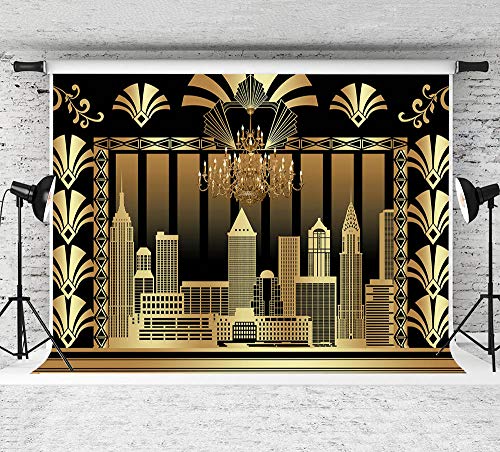 Qian 7x5ft The Great Gatsby Photography Backdrop Roaring 20's 20s Themed Backdrop Vintage Dance Black Gold Art Event Decoration Birthday Wedding Party Decoration Photo Background Booth Banner Supplies - Image 4