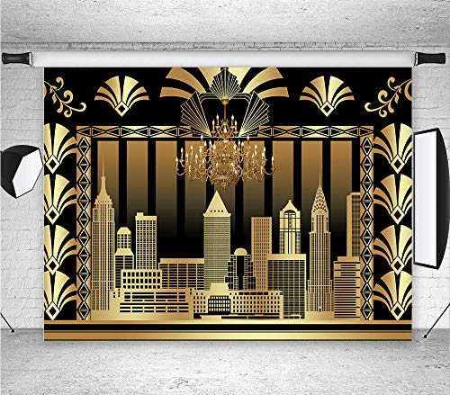 Qian 7x5ft The Great Gatsby Photography Backdrop Roaring 20's 20s Themed Backdrop Vintage Dance Black Gold Art Event Decoration Birthday Wedding Party Decoration Photo Background Booth Banner Supplies - Image 3