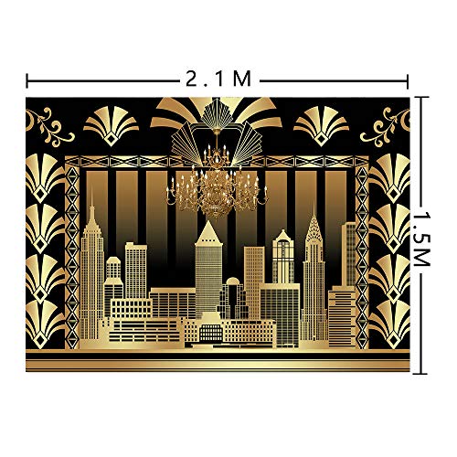 Qian 7x5ft The Great Gatsby Photography Backdrop Roaring 20's 20s Themed Backdrop Vintage Dance Black Gold Art Event Decoration Birthday Wedding Party Decoration Photo Background Booth Banner Supplies - Image 5