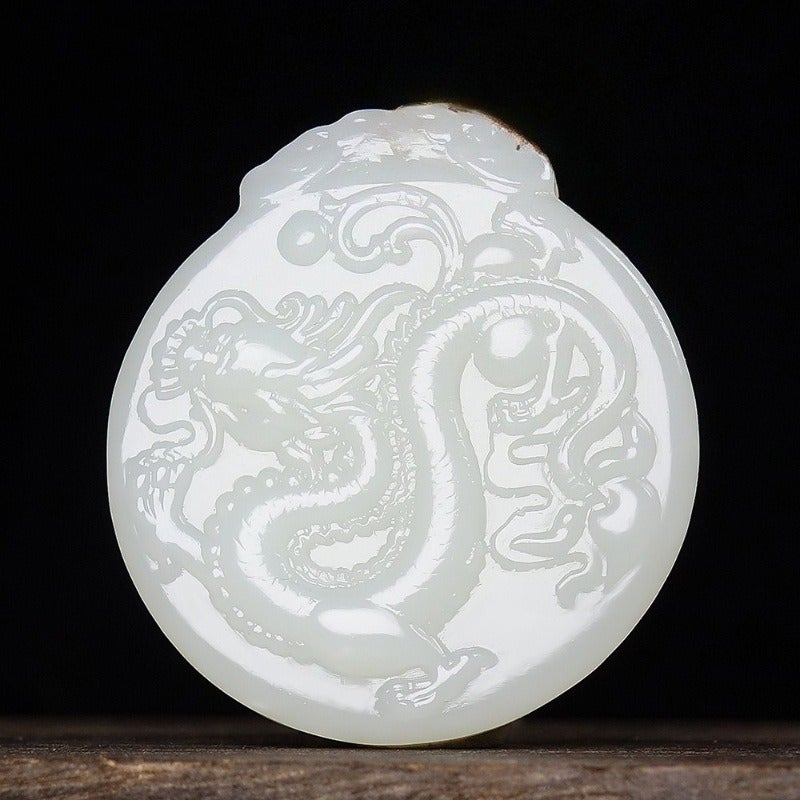 Qi Ta Natural Hetian White Jade Dragon Pendant Double-Sided Carved Jade Amulet for Men and Women - Image 1