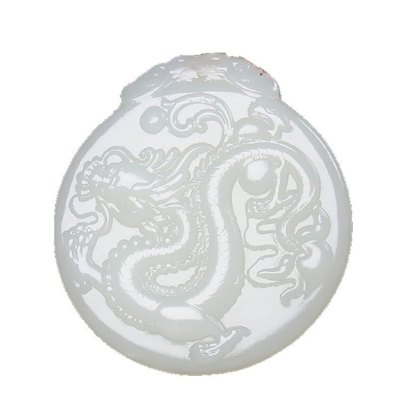 Qi Ta Natural Hetian White Jade Dragon Pendant Double-Sided Carved Jade Amulet for Men and Women - Image 5