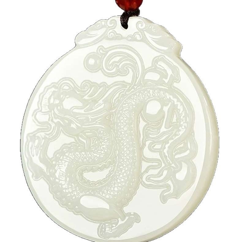 Qi Ta Natural Hetian White Jade Dragon Pendant Double-Sided Carved Jade Amulet for Men and Women - Image 4