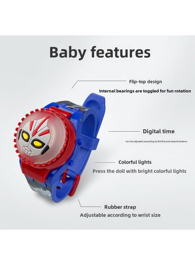 Exquisite Cartoon Rotating Flip Top Light Watch Press Luminous Rotatable Decompression Kidsren's Digital Watch-Color:806  Sonic - Image 3