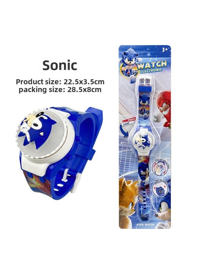Exquisite Cartoon Rotating Flip Top Light Watch Press Luminous Rotatable Decompression Kidsren's Digital Watch-Color:806  Sonic - Image 1