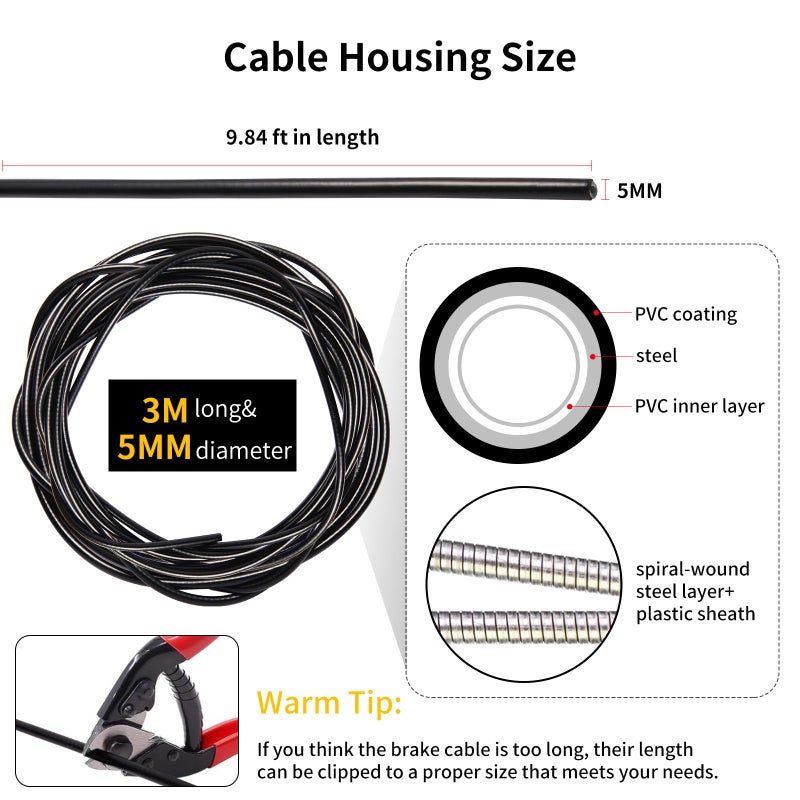Gionfe Brake Cable Housing,Lined Bicycle/Bike Brake Cable Housing,Bicycle Brake Cable Housing,Bicycle Brake Cable Gear Wires Bikes Replacement Accessory for Mountain Road Bike, 5mm 3 Meters (Black) - Image 3