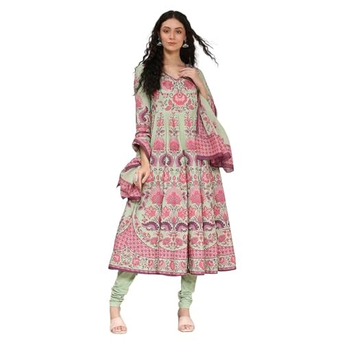 Biba Women Sage Green Cotton Anarkali Printed Lehenga Set_32 - Image 1